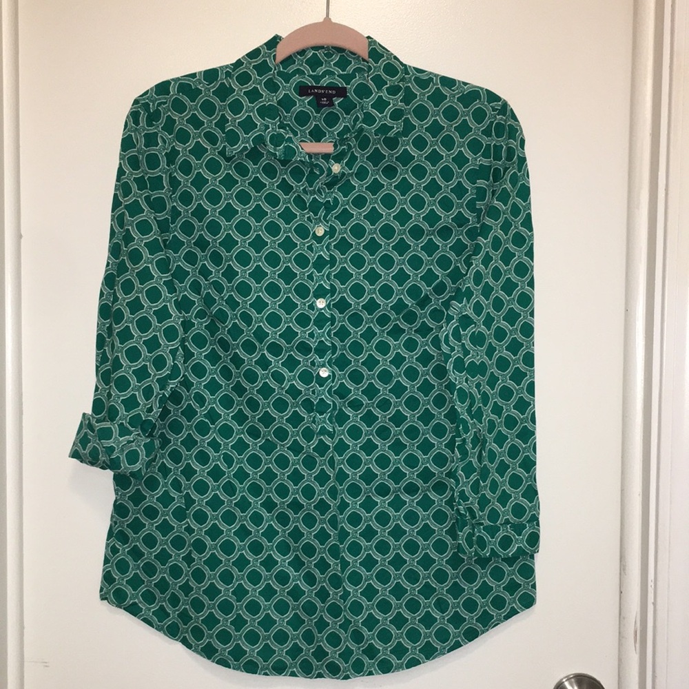 Vibrant green Lands’ End  3/4 sleeve top, Women’s